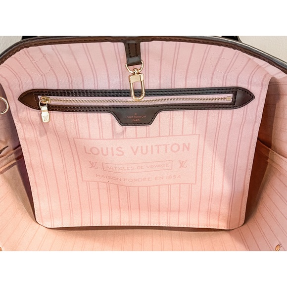 AUTHENTIC Louis Vuitton Damier Ebene Neverfull MM Rose Ballerine - Picture 7 of 11